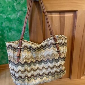 Steve Madden Zigzag Patterned Brown and Tan Shoulder Bag